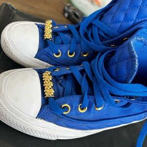 Converse Royal Blue Quilted High-Top Sneakers with Gold Hardware